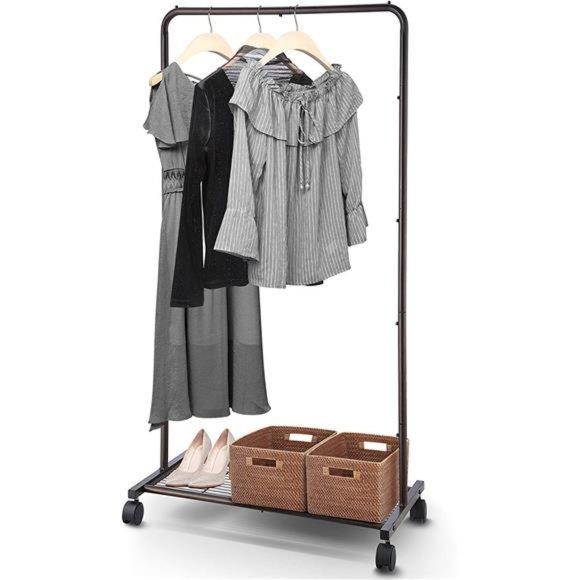 Simple Trending Standard Clothes Garment Rack, Clothing Rolling Rack, Bronze - Picture 3 of 7